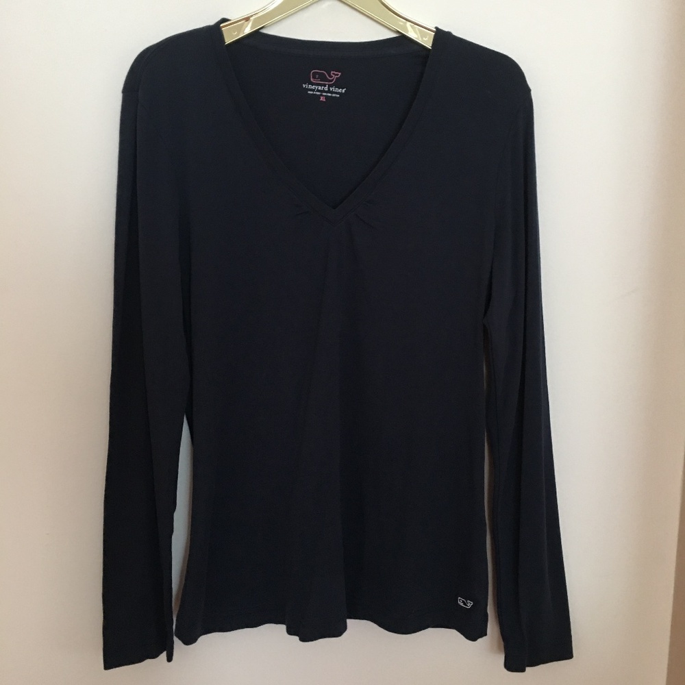 Vineyard Vines Women's Navy V-Neck Long Sleeve Tee